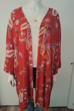 Kaileigh Red Floral Paisley Kimono Scarf Top